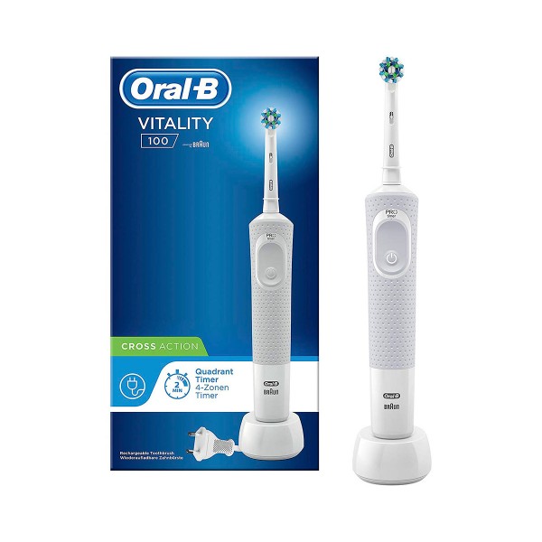 Braun oral-b vitality 100 cross action blanco cepillo de dientes eléctrico con tecnología 2d y temporizador